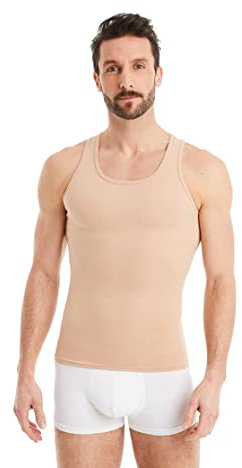 FINN Shapewear Herren Kompressionsshirt – Bauch-Weg Unterhemd & Body-Shaper Männer – Ärmelloses Tank-Top aus Baumwolle für flacheren Bauch und bessere Haltung Hautfarbe Nude 3XL