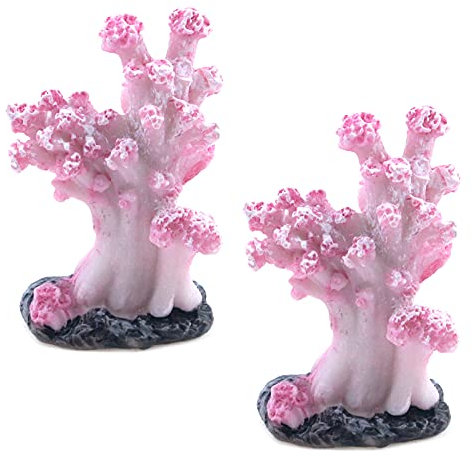 Semetall 2 decorazioni per acquario, corallo marino, piante artificiali di corallo marino, decorazioni per acquario e acquario (rosa)