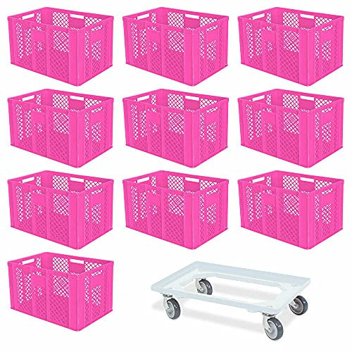 BRB 10er SPAR-Set Euro-Stapelbehälter PLUS Transportroller, 600x400x410 mm Industriequalität lebensmittelecht pink