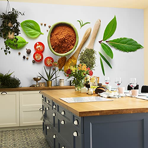 Muralo Tapete Vlies Heilkräuter, Gewürze, Dekor, XXL - 416x254 cm | Moderne Fototapete, hochauflösender Druck - ideal für Küche, Restaurant und Esszimmer, Ein echter Hingucker in jedem Zuhause