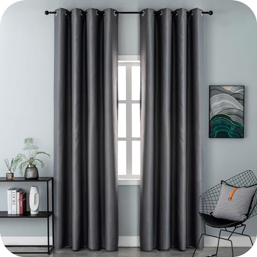 GIRASOLE HOME Paire de rideaux gris occultants thermiques doux de couleur unie pour salon, chambre et intérieur, 2 panneaux avec œillets 140 x 238 cm