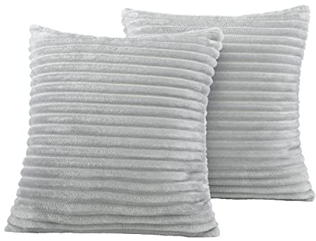 BaSaTex Winter Plüsch Kissenbezüge Kissenhüllen | 2er Pack 40x40 cm | Cashmere-Touch Coral Fleece,Rip-Cord“ | Sofakissen Couchkissen Zierkissenbezug | Reißverschluss | Grau
