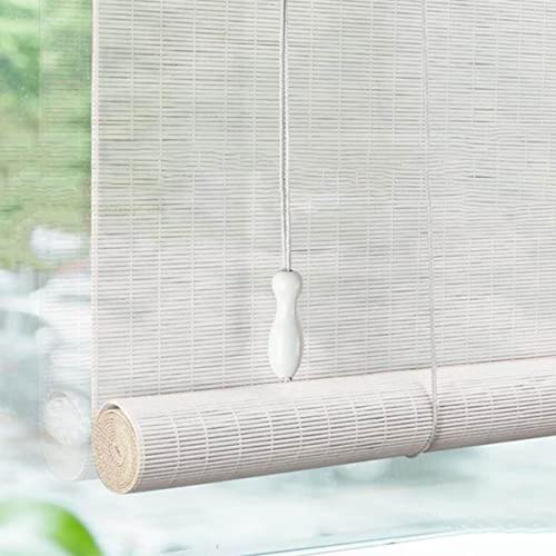 Weißer Retro Bambus Rollo Jalousine,Natur Holzrollos Sichtschutz Bambusrollo,Fenstervorhänge/Lichtfilterung/Wasserdicht/Anti-UV,Für Terrasse/Garten/Tür/Patio/Galerie,Anpassbar (W 45xH 60cm/18x24in)