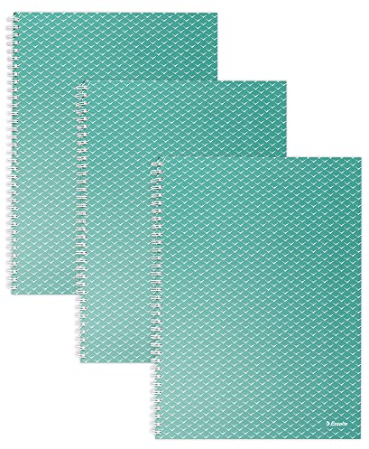 Esselte A4-Notizbuch, liniert, 100 Blatt/200 Seiten, Spiralbindung, für Zuhause, Schule, Büro, 80 g/m², FSC-zertifiziertes Papier, geprägtes Muster, Colour'Breeze Range, Grün, 3 Stück, 628627