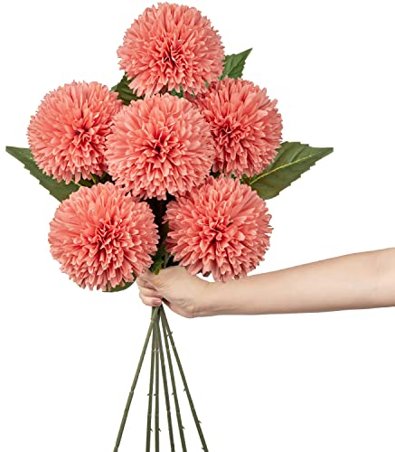 10cm groß Kunstblume Hortensie mit 63cm Langer Stiel, 6 PCS rosa Künstliche Hortensie Blumen, Kunststoffblume Hortensie für Hochzeits Deco, Heimdeko, Büro, Garten Party Deco, Blumenarrangement