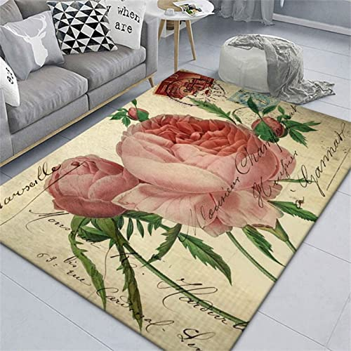 Fleckerlteppich Teppichs Schlafzimme Feuchtigkeitsabsorbierender Teppich Für Mädchenzimmer, Rosa Blumenmuster, Rutschfestes, Feuchtigkeitsbeständiges Rechteck Deko Tisch Wohnzimmer 160 x 230 cm
