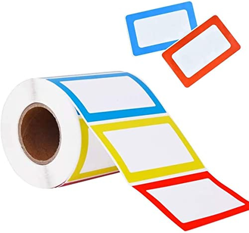 Namensaufkleber Etiketten, Namensschilder Farbige selbstklebende Etiketten geeignet für Küche, Kinderkleidung, Schule und Büro, 89 x 57 mm(1 Rolle/200 Aufkleber)