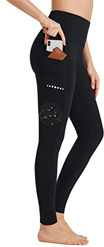 BAYGE Damen Sport Leggings Winter Hohe Taille Fleece Gefüttert Wasserdicht Blickdicht Bauchkontrolle Slim Fit Yogahose Sporthose Sweathose Fitnesshose mit Taschen, Schwarz, M