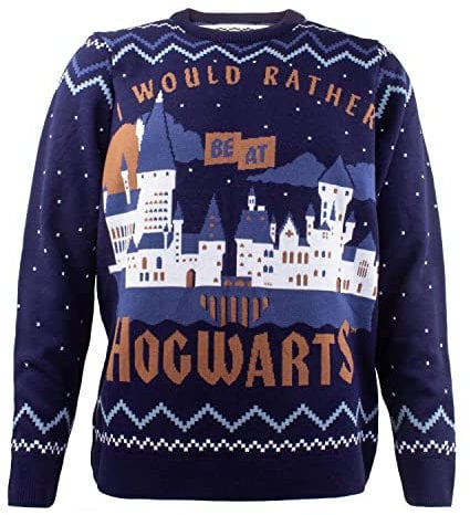 Harry Potter Unisex Adult Rather Be At Hogwarts Knitted Jumper (M) (Navy/White)