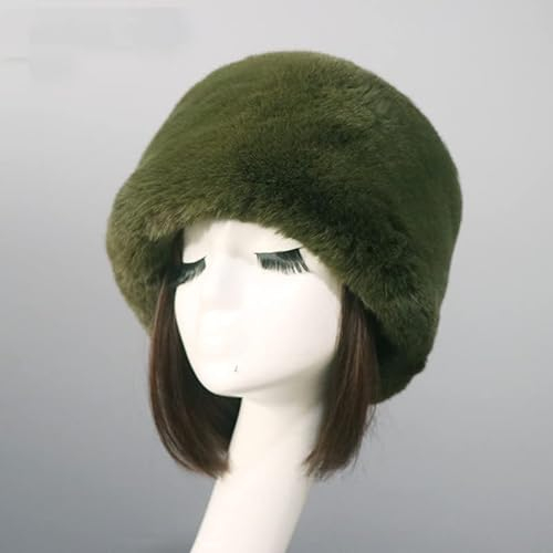 Damen Fellmütze Pelzmütze,Wintermütze Damenmütze Kunstfell Kunstpelz Mütze Klassische russische Kosakenmütze Beanie Mütze Winddichte Plüsch Warm Hut Fellmütze für Reisen,Skifahren,Wandern,Grün