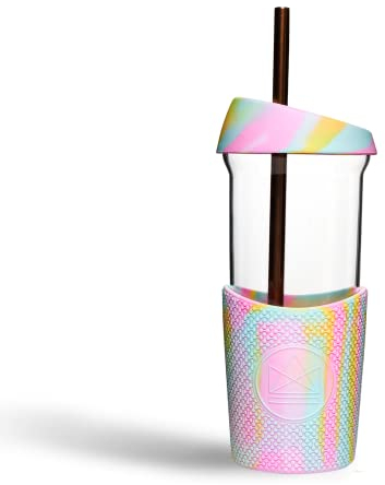 Neon Kactus Smoothie-Becher | Reise-Glasbecher mit Deckel und Strohhalmen | Smoothie-Glas mit Metallstrohhalm, 2 Silikon-Dichtungsdeckel und 1 Hülse | Tiny Dancer, 590 ml