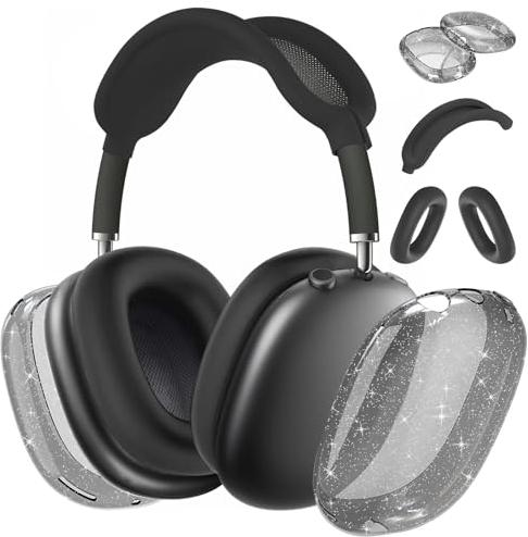 Aiaabq AirPods Max Hülle (2024/2020), Ohrenschützer / Ohrpolster / Kratzfestes Kopfband für AirPods Max (USB-C) - Weiches TPU Transparent und Silikon Schutzhülle