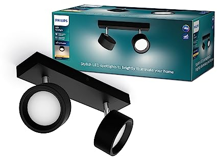 Philips Bracia 2-er LED Spots (11 W), zweiflammige Wandspots mit warmweißem Licht, energiesparende Raumbeleuchtung mit langer Nutzlebensdauer, schwarz