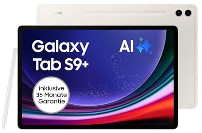 Samsung Galaxy Tab S9+ AI-Android-Tablet, Wi-Fi, 512 GB / 12 GB RAM, MicroSD-Kartenslot, Inkl. S Pen, Simlockfrei ohne Vertrag, Beige, Inkl. 36 Monate Herstellergarantie [Exklusiv bei Amazon]