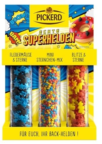 Pickerd - Nur für Superheldinnen und Superhelden Fledermäuse, Sterne, Mini Sternchenmix und Blitze, 3er Set Superhelden 68g