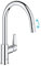 GROHE Start Curve QuickFix - 1 Lever Kitchen Sink Mixer Tap with Pull-Out Function (High C-spout, 360° Swivel Area, 28mm Ceramic Cartridge, Tails 1/2 Inch, High Pressure), Size 357mm, Chrome, 30563000