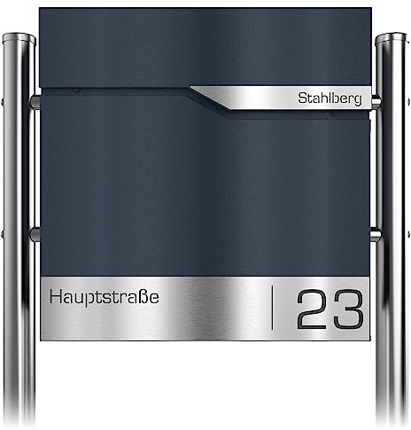 Graviers Design Boîte aux lettres autoportante en anthracite RAL 7016 avec pied – Boîte aux lettres personnalisée en acier inoxydable – Plaque nominative pour nom de rue, numéro de maison, boîte aux