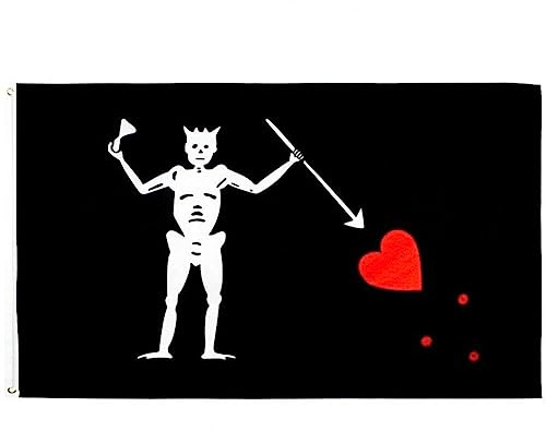 Hrippy Pirate Edward Teach Flag Large 3x5 Pies, Poliéster, Arandelas De Latón para Exhibición Aire Libre Bandera De Barba Negra Halloween Flag