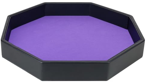 Gesserit Würfelbrett mit Filzunterlage, lila Filz gefüttertes PU-Leder-Oktogon-Würfeltablett für Dungeon-Crawler-Spiele