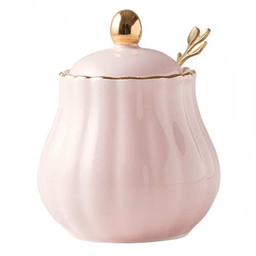 Dowbom Azucarero con tapa y cuchara, azucarero de porcelana de color sólido, olla de sal, para cafetería, restaurante (rosa, 10 onzas)