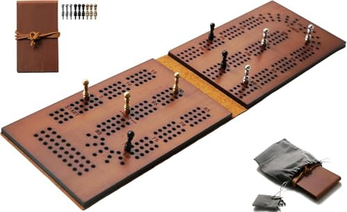 Reise Cribbage Brettspiel Leder, Solid Bambo-Holz Tasche Größe Tiny Card Game Board