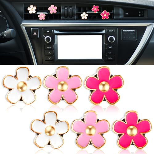 Ouligay 6 Stück Gänseblümchen Auto Diffuser, Blume Auto Lufterfrischer Clip Lüfterfrischer Auto Clips Autozubehör Innenraum Deko Frauen Auto Parfüm Diffusor