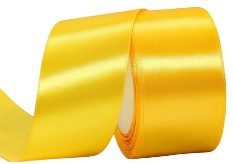 Gelb Satinband 50mm,Geschenkband Satinband 22 Meter Polyesterband,Gelb Schleifenband für Stoffband zum Basteln, Kuchenband, Haarschleife, Polyesterband, Weihnachtsdekoration, Hochzeitsautodekoration