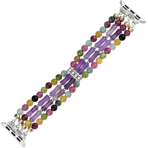 Juaupepo Cinturino bohémien con perline in pietra naturale per Apple Watch 49/45/44/42/41/40/38 mm, unisex, comodo ed elastico, fatto a mano, per iWatch serie SE 9/8/7/6/5/Ultra e 2 (41 mm, L, 23#)
