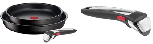 Tefal Ingenio Unlimited On - Juego de 2 Sartenes + Mango extraíble & Mango Ingenio L98632 - extraíble 3 puntos de fijación con la sartén, permite hasta 10 kg