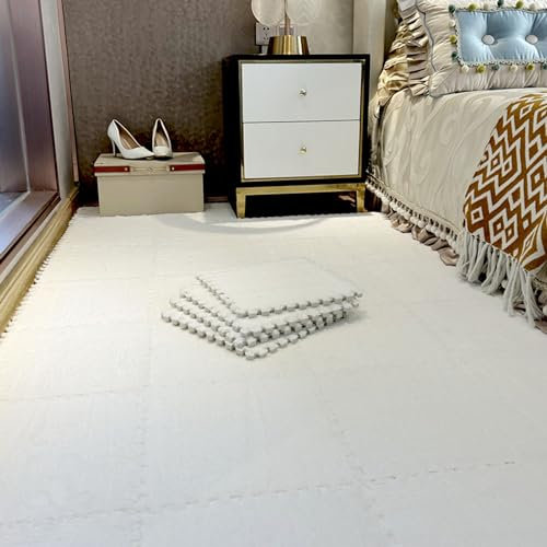 200 Pcs Plush Foam Floor Mat,Puzzle Bedside Floor Cushion,Play Mat,Interlocking Carpet,Puzzle Flooring Tiles,12X12 Inch(Size:0.39 inch,Color:White)