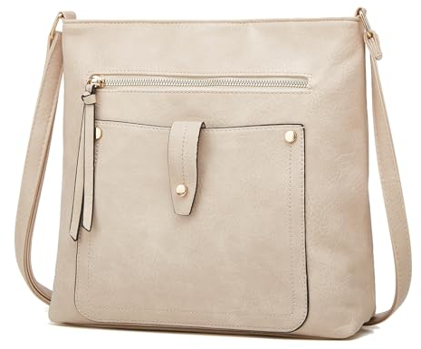 FURONGHUA Damen Umhängetaschen Beige Handtasche Mittelgross Crossbody Bags für Frauen Veganes Leder Mode mit 4 Reißverschlussfächern Tasche Damen Umhängetasche