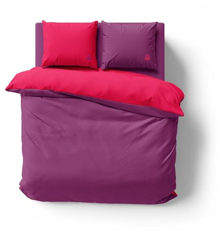 Wendbarer Bettbezug mit Knöpfen 200/220 cm + Jersey 160/200 + 30 cm + Kissenbezüge 2 x 50/70 cm, Rosa + Violett Rainbow Benetton