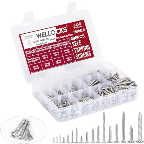 WELLOCKS Selbstschneidende Schrauben | 690 PCS M2/M3/M4/M5/M6 Edelstahl Schrauben Sortiment Kit | Rundkopf Pan Blechschrauben Holzschrauben Set Aufbewahrungsbox | für Reparatur Hausgemachte (S690SLR)