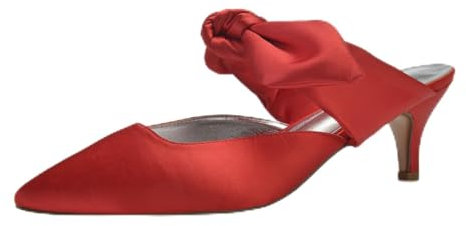 Women Wedding High Heels Satin Closed Toe Ribbon Tie Ballet Pumps Pointed Toe Wedding Bridal Party Dress Pumps Heeled Mules Strappy Slip on Dressy Wedding Bridal Sandals,Red,8 UK