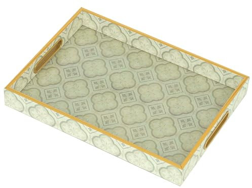 Serviertablett, Boho Rechteckig Kaffeetablett mit Griff,Groß Glas Küchentablett Deko Tablett für Küche, Wohnzimmer, Bar, Partei(37 x 27 x 4.5 cm)