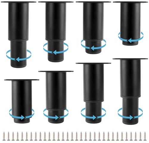 GBACHOOSE Lot de 8 pieds de meubles réglables en hauteur de 8 à 12 cm - Pieds de meubles en métal noir - Pour meuble TV, tables de chevet, armoires, lits, canapés