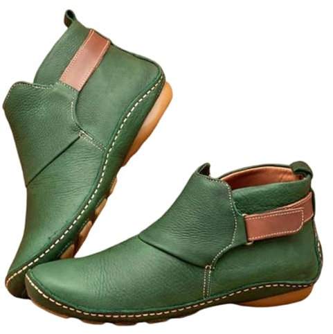 Stivaletti Comodi Da Donna Con Ampia Larghezza, Stivaletti Con Tacco Basso E Piatto Con Supporto Per L'arco Plantare, Stivaletti In Pelle, Comodi Stivali Con Tacco Basso E Piatto (40,Verde)