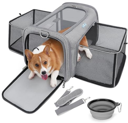 Nobleza Faltbare Hundetragetasche Katzentragetasche, Erweiterbar Katzenbox, Haustier-Reisetasche mit Schultergurt und Faltbare Hundenapf für Hunden oder Katzen