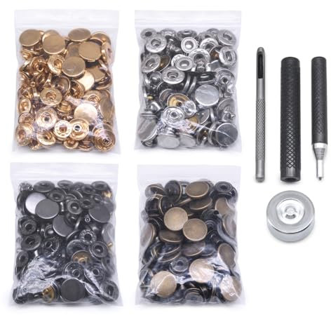 Jamsinmu Juego de 120 Remaches para Cuero Remaches Tubulares de Doble Tapa Remaches Metálicos Rápidos para Reparación y Decoración de Cuero 10mm(655#)