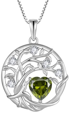 FJ Tree of Life Necklaces for Women 925 Sterling Silver Family Tree Pendant Peridot Necklace August Birthstone Jewellery Birthday Gifts for Her