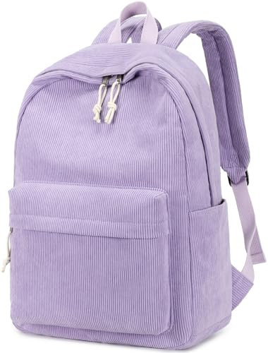 School Backpack for Teens Large Corduroy Bookbag Lightweight Girls Boys Casual High School College Backpacks, Purple, M