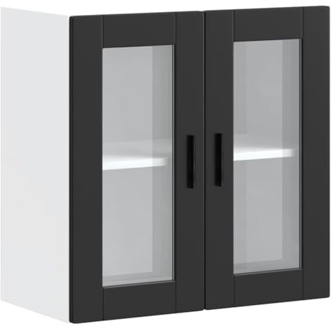 vidaXL Küchen-Hängeschrank mit Glastür Porto Schwarz, Wandschrank Küche, Wandschrank, Oberschrank, Küchenschrank, Hängeschrank, Oberschrank Küche