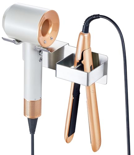 XILIMEN Hair Dryer Holder Wall Mounted, Hair Straightener Holder Metal, Adhesive Hair Dryer and Straighteners Holder, Hair Dryer Stand Curling Iron Holder for Dressing Bathroom Barber Shops (Sliver)