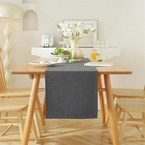AMFUN Moderner Tischläufer, Leinengrau, 40 x 140 cm, dekorativ, wasserdicht, Tischläufer für den Außenbereich, für Zuhause, Küche, Esszimmer, Partys, Familienessen, Hochzeit, Erntedankfest