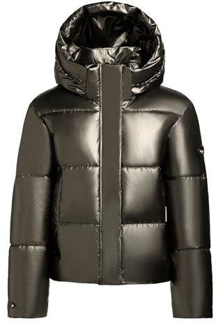 khujo Damen Winterjacke in glänzender Optik Warme wetterfeste Steppjacke mit Abnehmbarer Kapuze Devina Shiny Mud Bronze Gr S