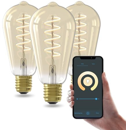 CALEX Lampadina LED Smart, E27, ST64, Filamento Oro, luce calda, Dimmerabile, controllo app Wi-Fi & vocale, Confezione da 3