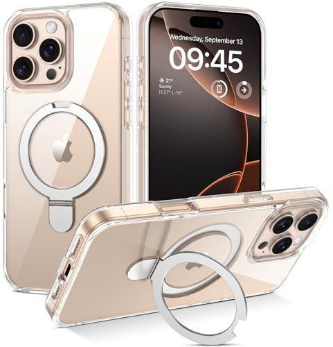 DUEDUE Magnetic Case for iPhone 16 Pro Max Stand [Compatible with Magsafe] Invisible Ring Holder, Slim Transparent Back Military Grade Drop Shockproof Phone Case for iPhone 16 Pro Max 6.9, Clear