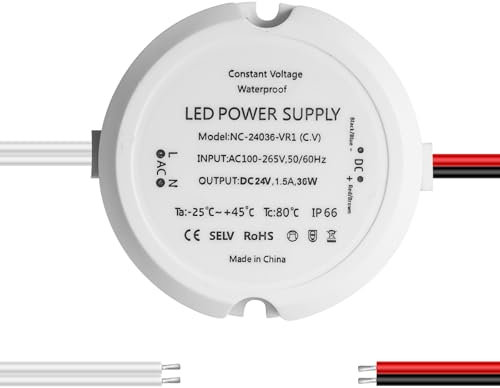 LED Trafo 24V 36W, LED Transformator 230V auf 24V, Mini Ring Netzteil Trafo AC zu DC, IP66, Kein Rauschen, Ring Konstantspannungs Netzteil, Kein Transformator-Rauschen für Lampen G4 MR16
