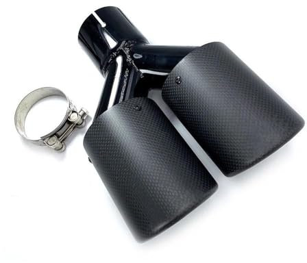 VREFOEAX Auto Auspuffblende 1 Stück Matt Carbon + Schwarz Edelstahl Auspuff Doppelspitzen Auto Schalldämpfer Doppelrohre Für Auspuffanlagen Doppelspitzen Autozubehör Auto Auspuffrohr(ID 48-OD 89)