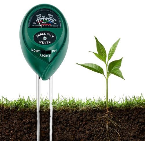 Yuio Medidor Humedad Plantas, 3 en 1 Medidor de Humedad/luz/pH del Suelo, Higrometro PH Suelo, Moisture Meter Suelo para Exterior y Interior Agricultura Jardín Césped Granja(No Se Necesitan Baterías)
